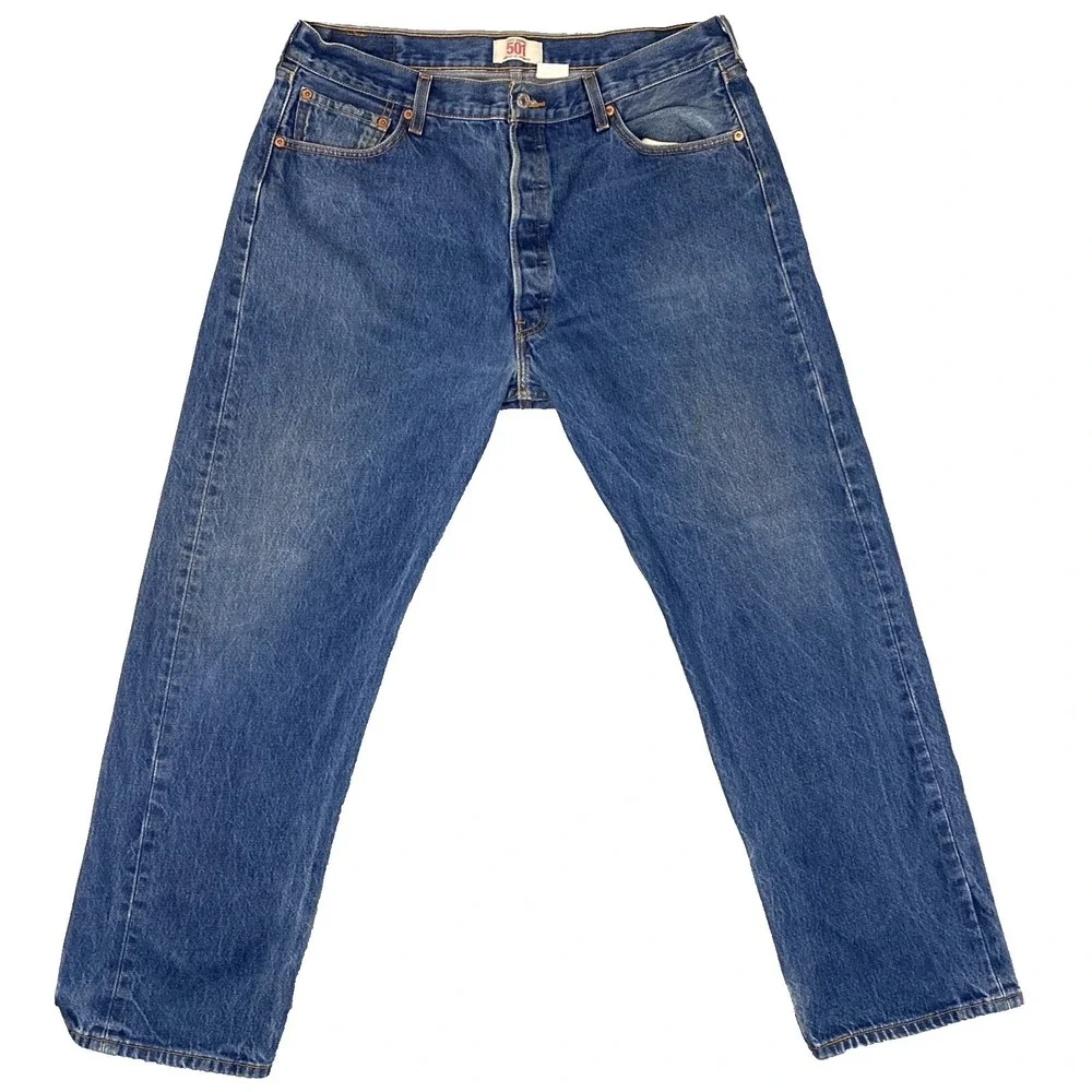 Levis 501 Original Straight Leg Button Fly Jeans Mens 38 Blue Medium‎ Wash
